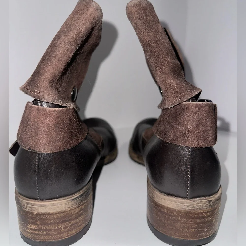 Clarks Volara Sky Boots 9 Brown Leather Suede Foldover Moto Ankle Boots Harness